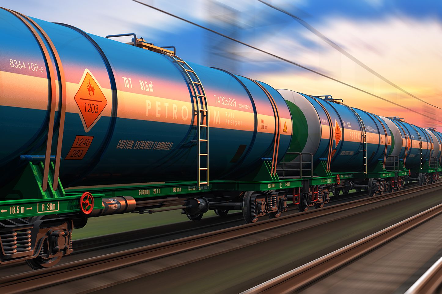 Freight train wtih petroleum tankcars